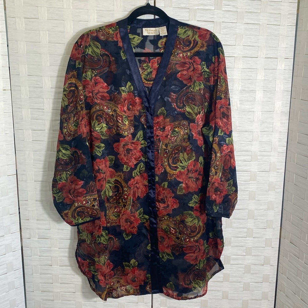 Victoria’s Secret VS Gold Label Floral Sheer Metallic Sleep Shirt Nightgown M/L